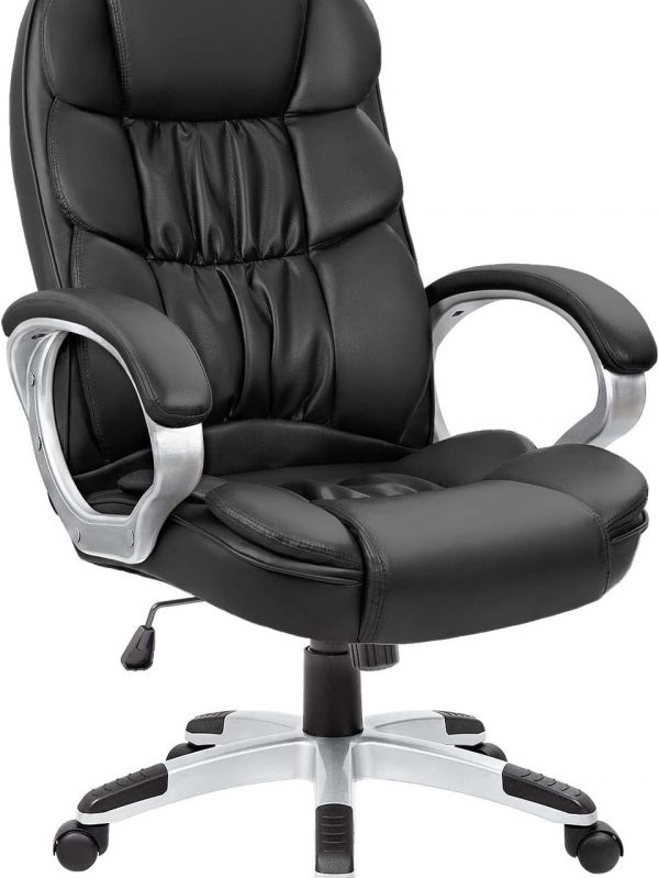 Homall Office Chair High Back Computer Desk Chair, PU Leather Adjustable Height Modern Executive Swivel Task Chair with Padded Armrests and Lumbar Support (Black)